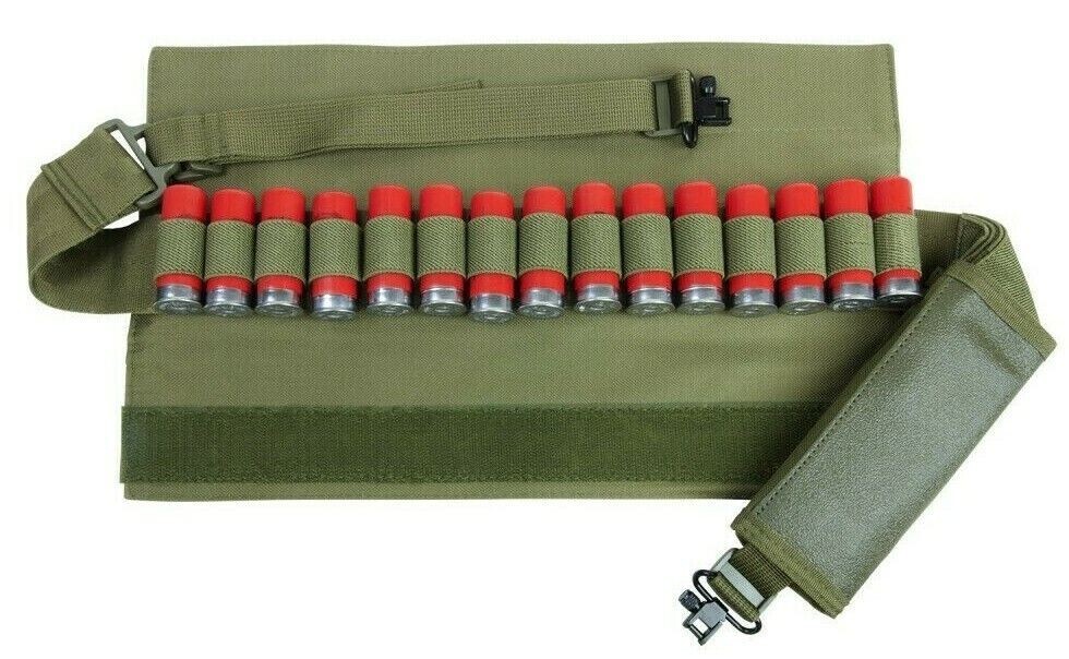 VISM Shotgun Bandolier Sling w/ Swivel Mounts Shotshell Band 12ga Hunt Shoot GRN