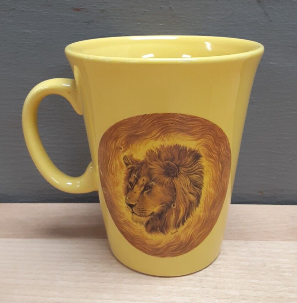 RARE Signed Fiorilli Limoges Lion Leopard Yellow Email Mug-image