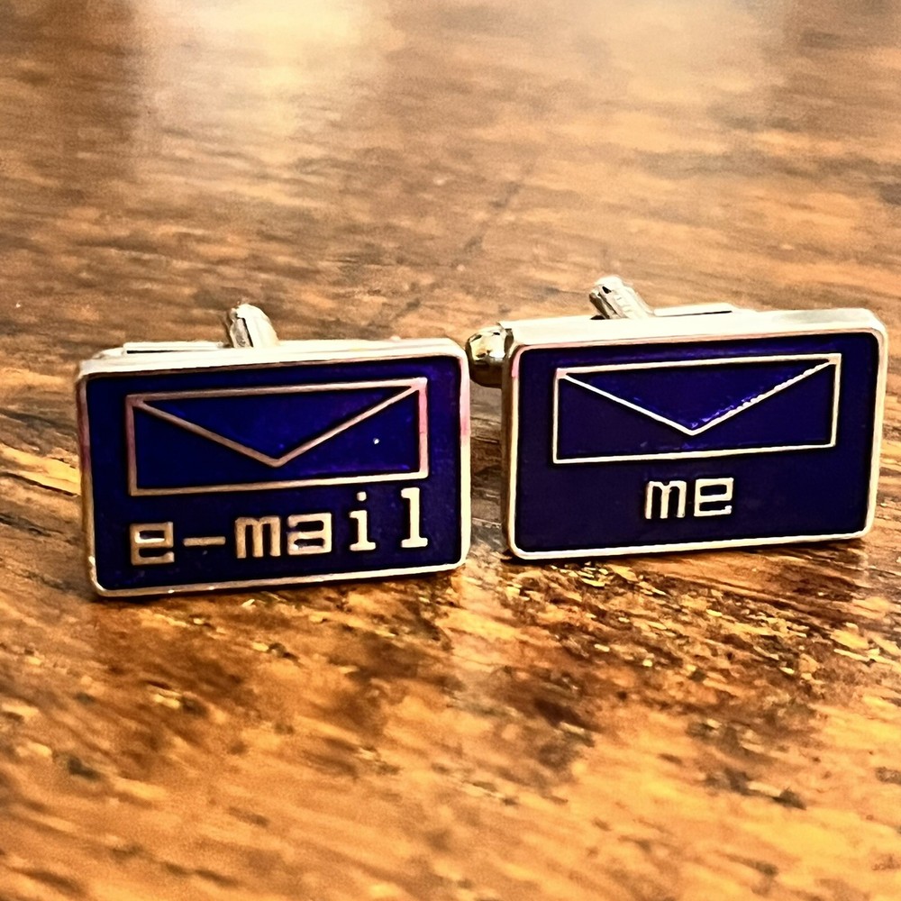 Silver Navy Blue Enamel Email Me Cufflinks for Men-image