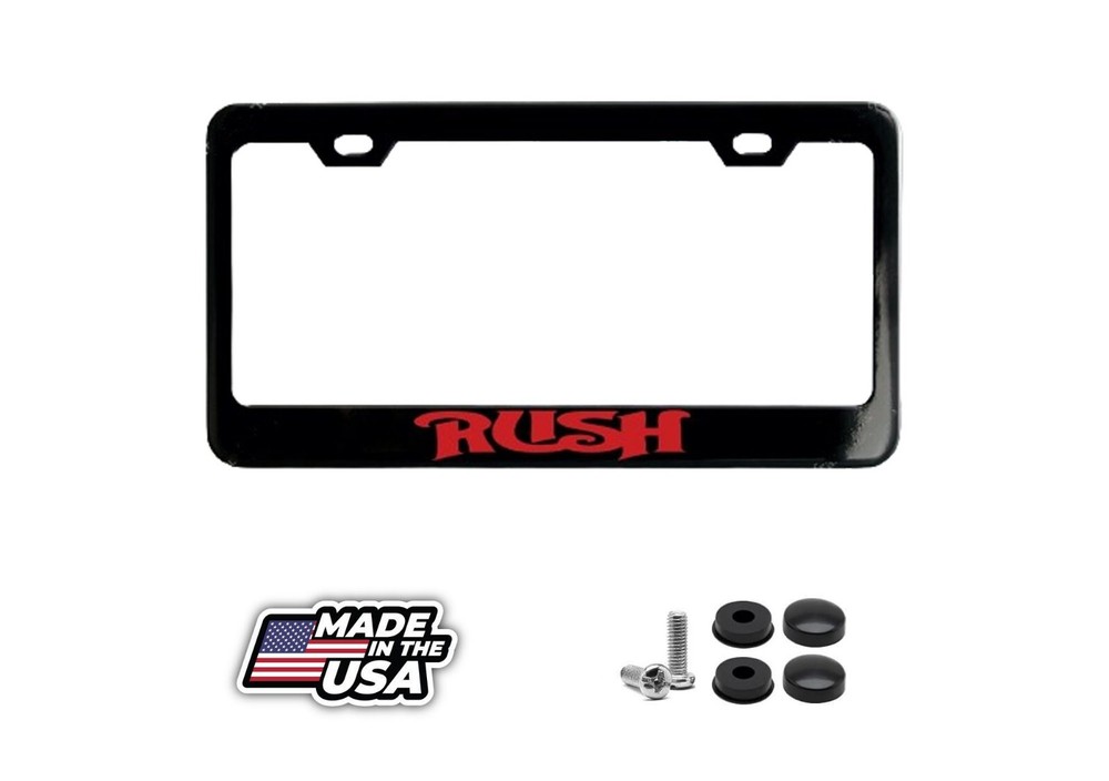 RUSH Black License Plate Frame, Custom Made of Powder Coated Metal