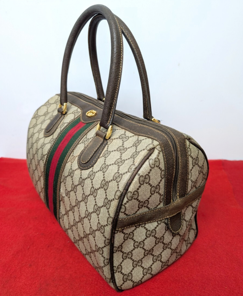 Gucci Sherry Line Boston Bag in Beige Canvas & Leather AB Rank #184-image