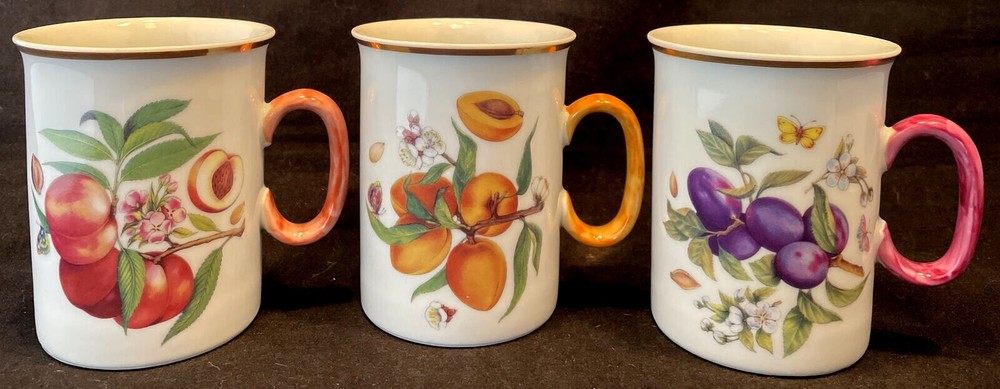 Limoges Fruit Flower Tree Motif Tea Coffee Mug Set of 3-image