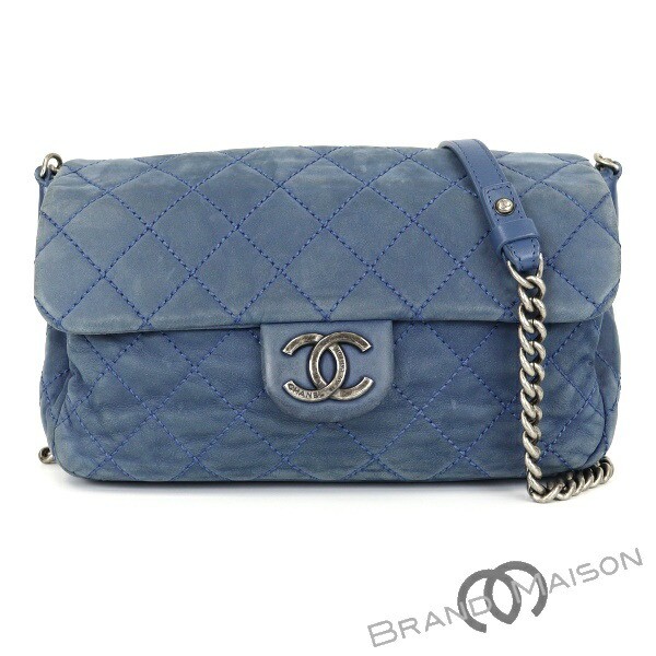 Chanel Lambskin Matelasse Chain Shoulder Bag in Blue with Coco Mark-image