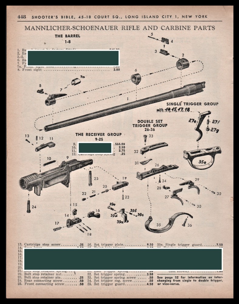 1962 MANNLICHER-SCHOENAUER Rifle and Carbine Parts List AD